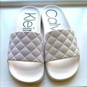 Calvin Klein Women's White Slide Sandals